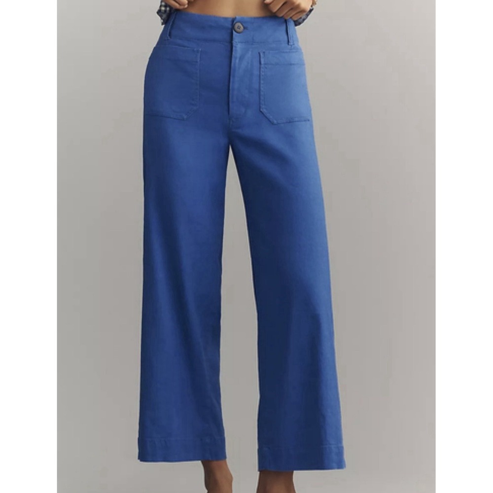 Anthropologie Maeve The Colette Knit Crop High Rise Wide Leg Pants Blue Size 29